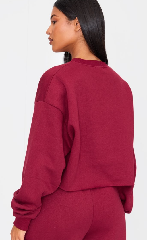 Plt - Tall Burgundy Distressed Varsity Cropped Sweatshirt