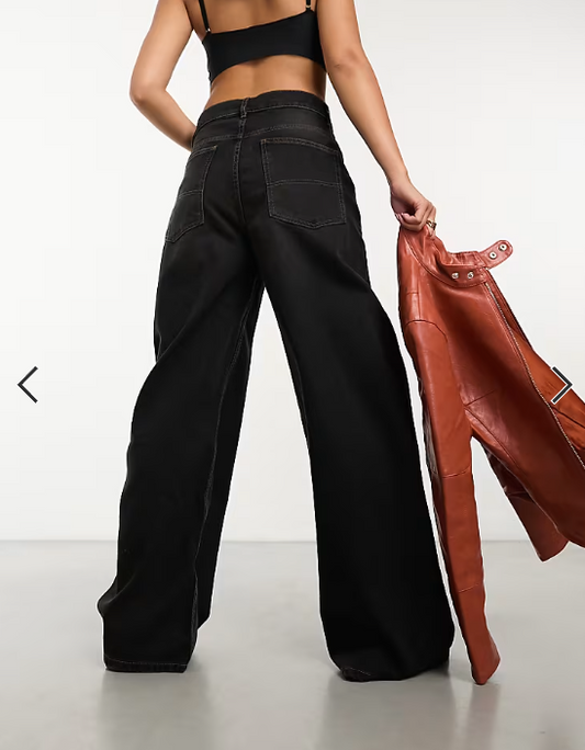 COLLUSION X003 wide leg jeans in washed black - BLACK