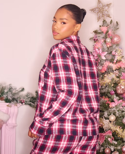 Red Brushed Check Mix And Match Long Sleeve Button Up PJ Top