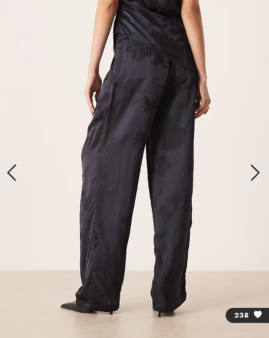 ASOS DESIGN tailored high waist straight leg satin jacquard trousers co-ord in navy