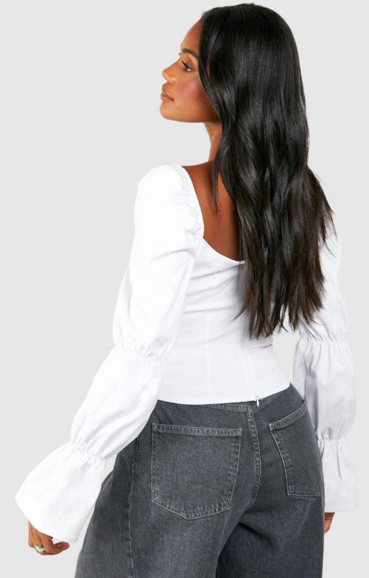 Bengaline Puff Sleeve Corset - white