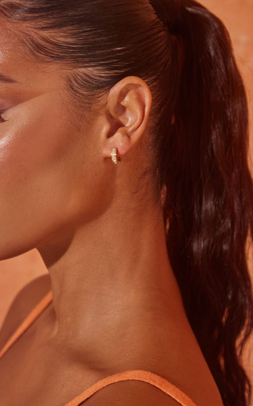 Real Gold Plated Diamante Row Huggie Earrings