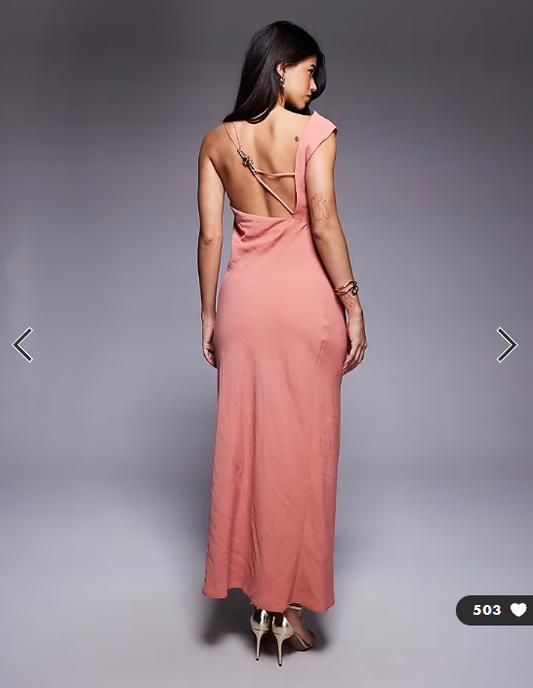 ASOS DESIGN one shoulder midi dress with back trim detail in pink