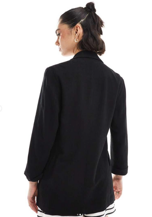 Stradivarius - Linen Look Blazer in Black