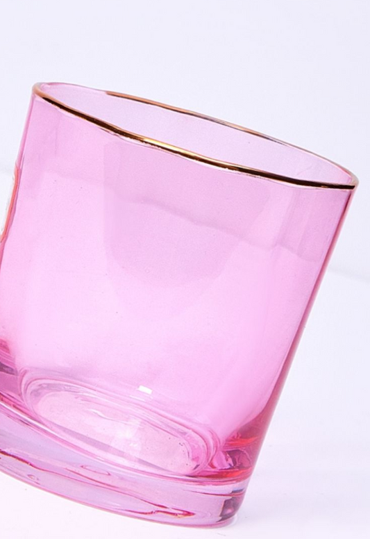 Pink Short Juice Cup with Gold Rim
