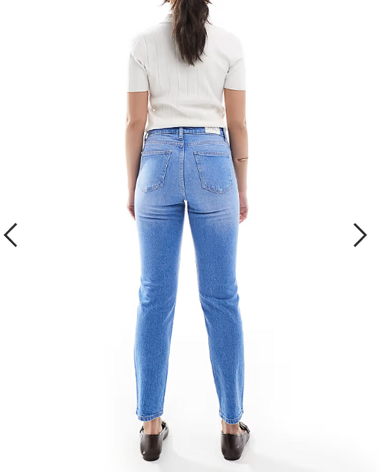 ONLY Emily high waisted straight leg jeans with slight distressing in light blue