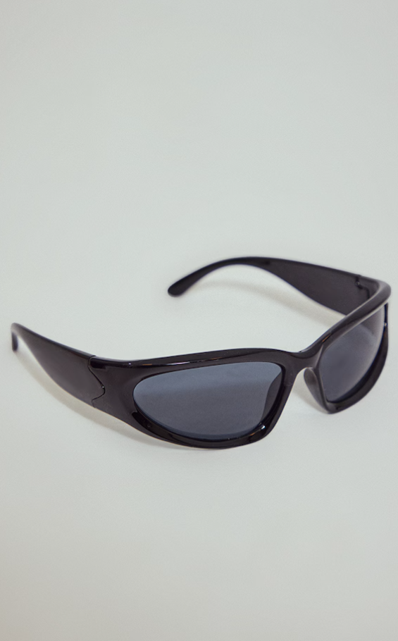 Black Mirrored Spike Sporty Visor Sunglasses