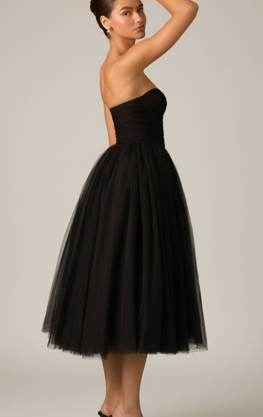 OhPolly - Tulle Corset Midaxi Dress in Black