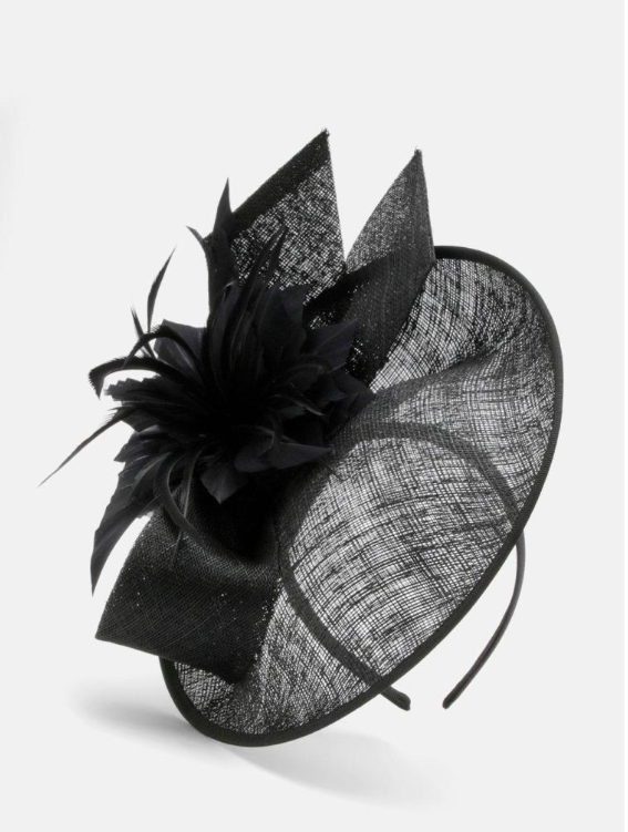Asymmetric Disk Fascinator With Feather Detail