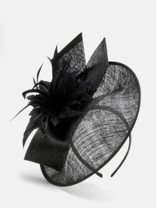 Asymmetric Disk Fascinator With Feather Detail