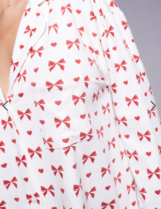Kaiia Cropped Button Through Pyjama Shirt in red print