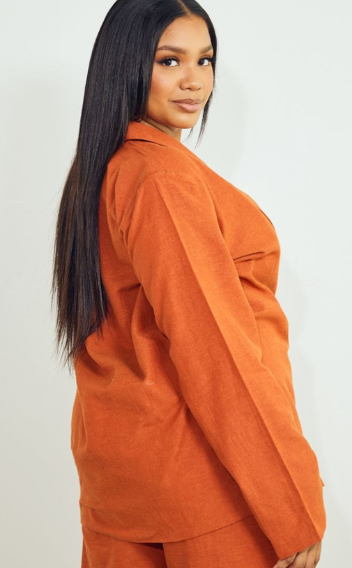 Plt - Plus Rust Linen Oversized Blazer