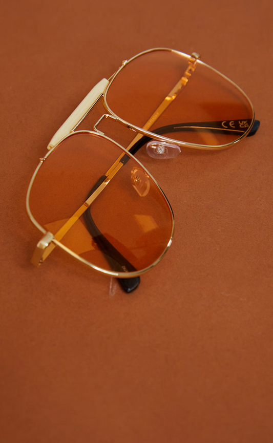 Peach Oversized Plastic Brow Bar Aviator Sunglasses