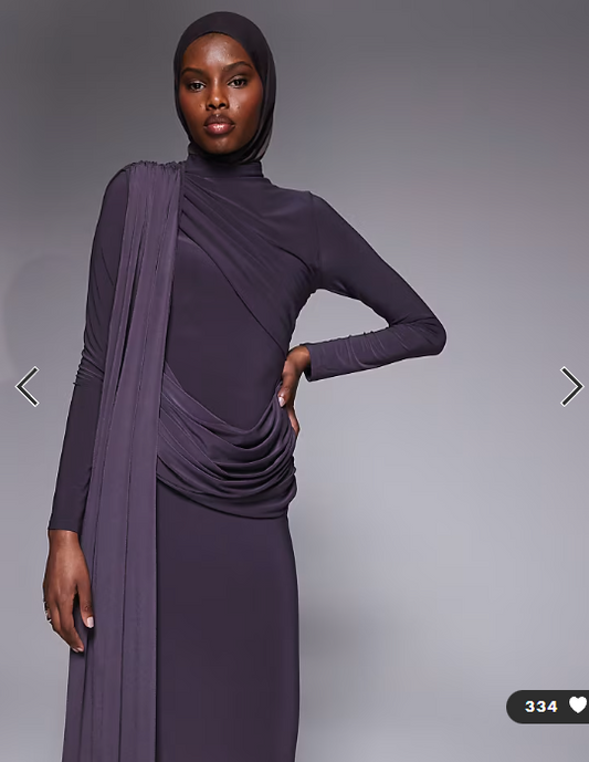 ASOS DESIGN long sleeve slinky draped maxi dress in slate grey