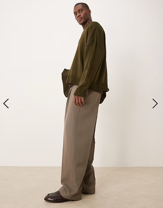 ASOS DESIGN smart wide leg trousers with front inverted pleats and elasticated waistband in mink