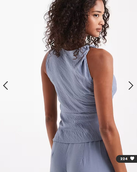 ASOS DESIGN asymmetric textured twist detail top in blue - part of a set