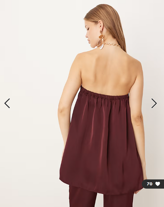 ASOS DESIGN gold chain halter neck satin top & tailored straight trousers - co-ord in plum SET