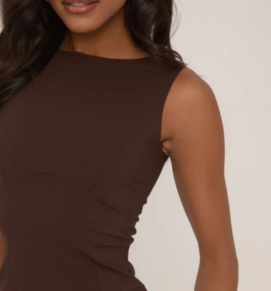 Sleeveless Seam Detail Mini Bodycon Dress In Chocolate Brown Woven