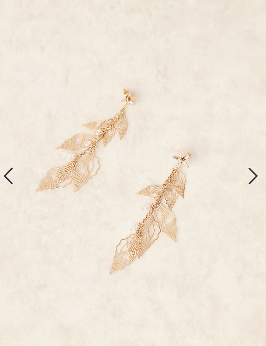 ASOS DESIGN stud drop earrings with cut-out shell design in gold tone