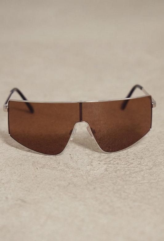 Silver Lens Oversized Brown Lens Visor Sunglasses