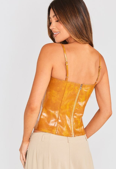 Plt - Stone Washed Faux Lather Structured Corset