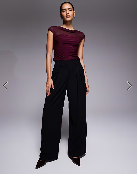 ASOS DESIGN mesh slinky mix slash neck top in berry
