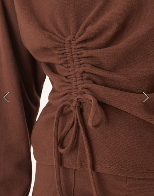 ASOS DESIGN Supersoft ruched detail long sleeve top co-ord in chocolate SET
