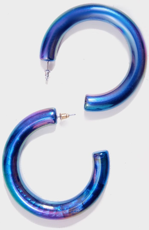Blue Metallic Chunky Hoop Earrings