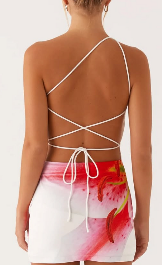 Ego one shoulder mini dress in white floral