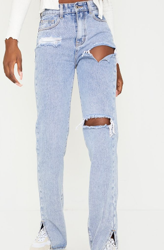 Tall Bleach Wash Distressed Split Hem Jeans