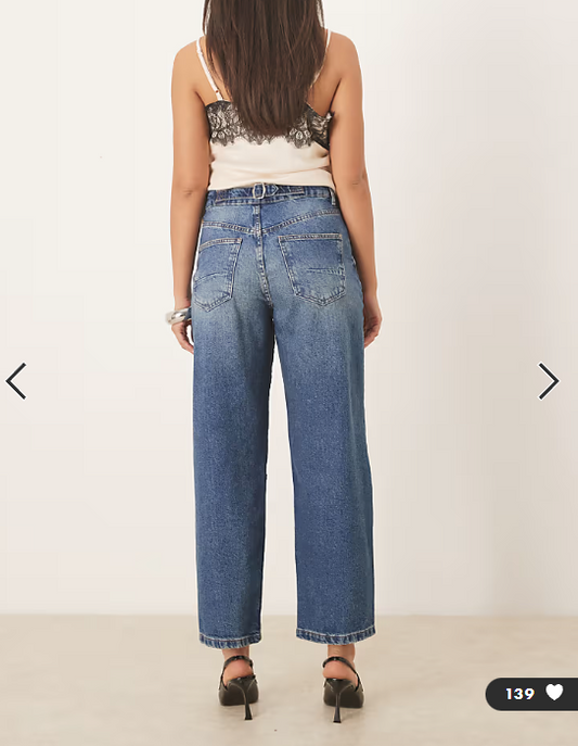 ASOS DESIGN ankle grazer barrel jean with cinch in midwash