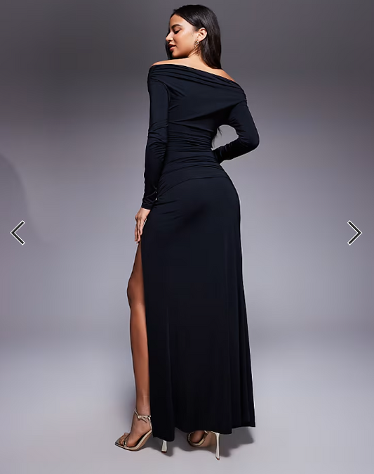 Murci exclusive off shoulder gold hardware cutout detail bodysuit and maxi skirt set in black