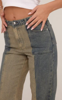 High Waist Contrast Panel Straight Leg jeans