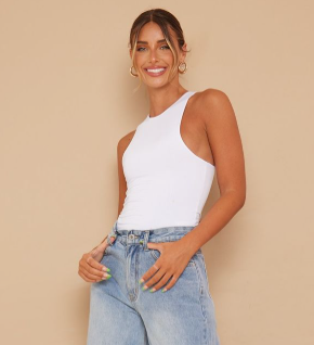 Recycled Basic White Slinky Racer Bodysuit