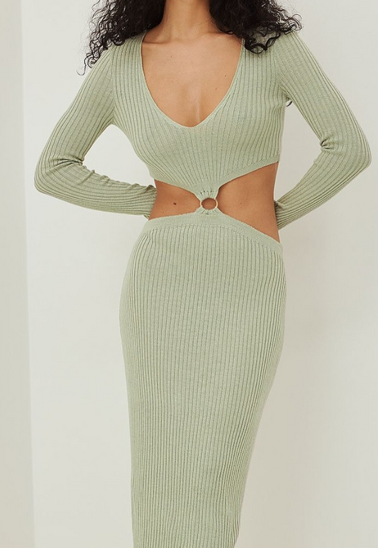 Knitted ring detail maxi dress green