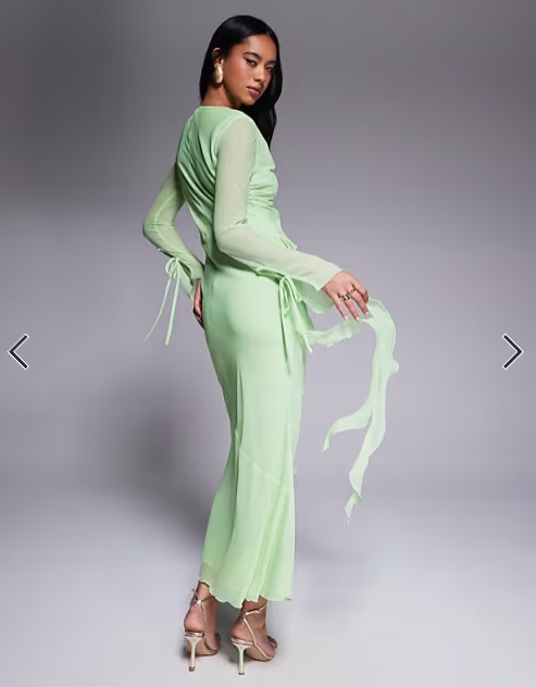 Daska chiffon ruffle maxi dress in pistachio