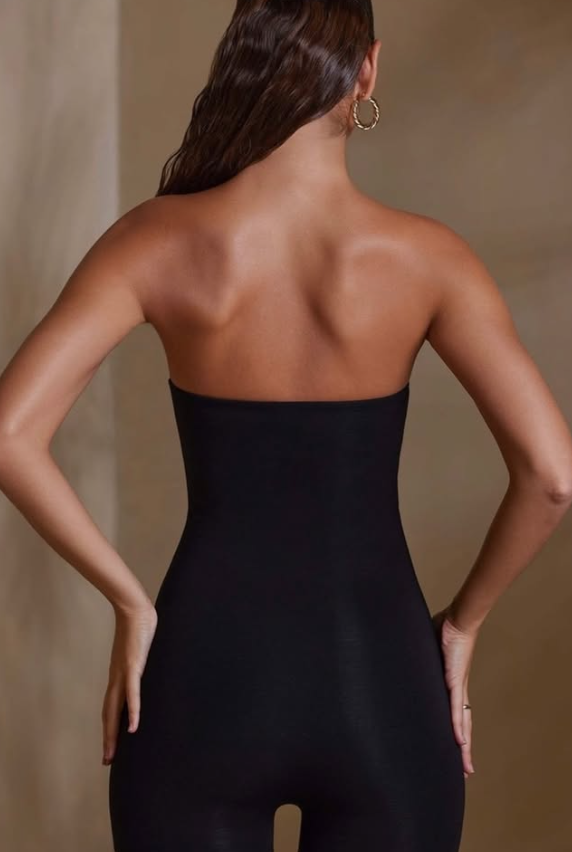 OhPolly Unitard Black Romper Playsuit Strapless Bandeau Neckline