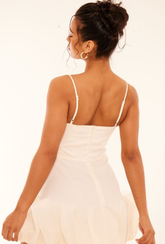 Cream Strappy Frill Hem Bodycon Dress