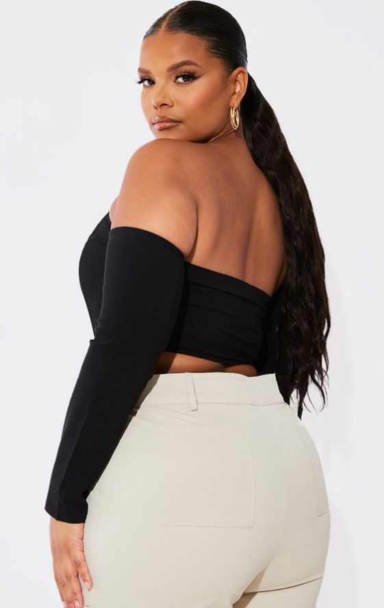 Plus Black Stretch Woven Corset Top