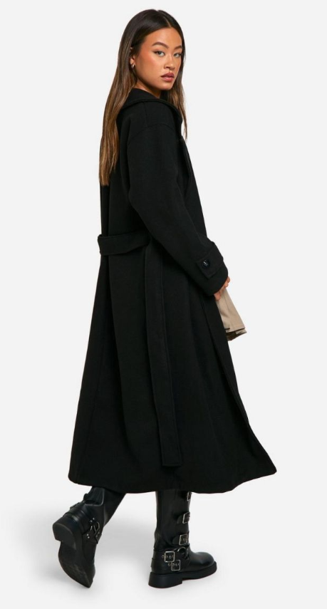 Boohoo Petite Oversized Wool Look Longline Belted Trench Coat