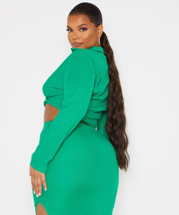 Plus Bright Green Rib Cross Front Crop Top