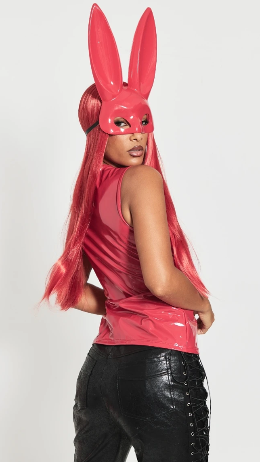 Red Vinyl Plunge Lace Up Sleeveless Long Top Red