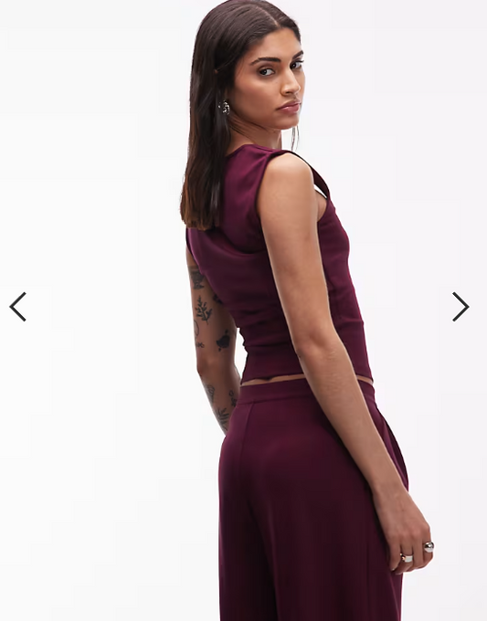 ASOS DESIGN co-ord ponte round neck top in berry