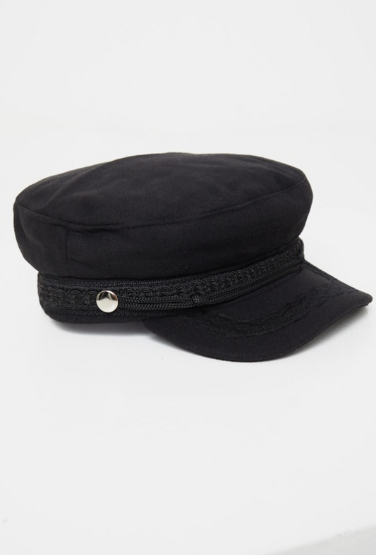 Black Flat Top Baker Boy Hat