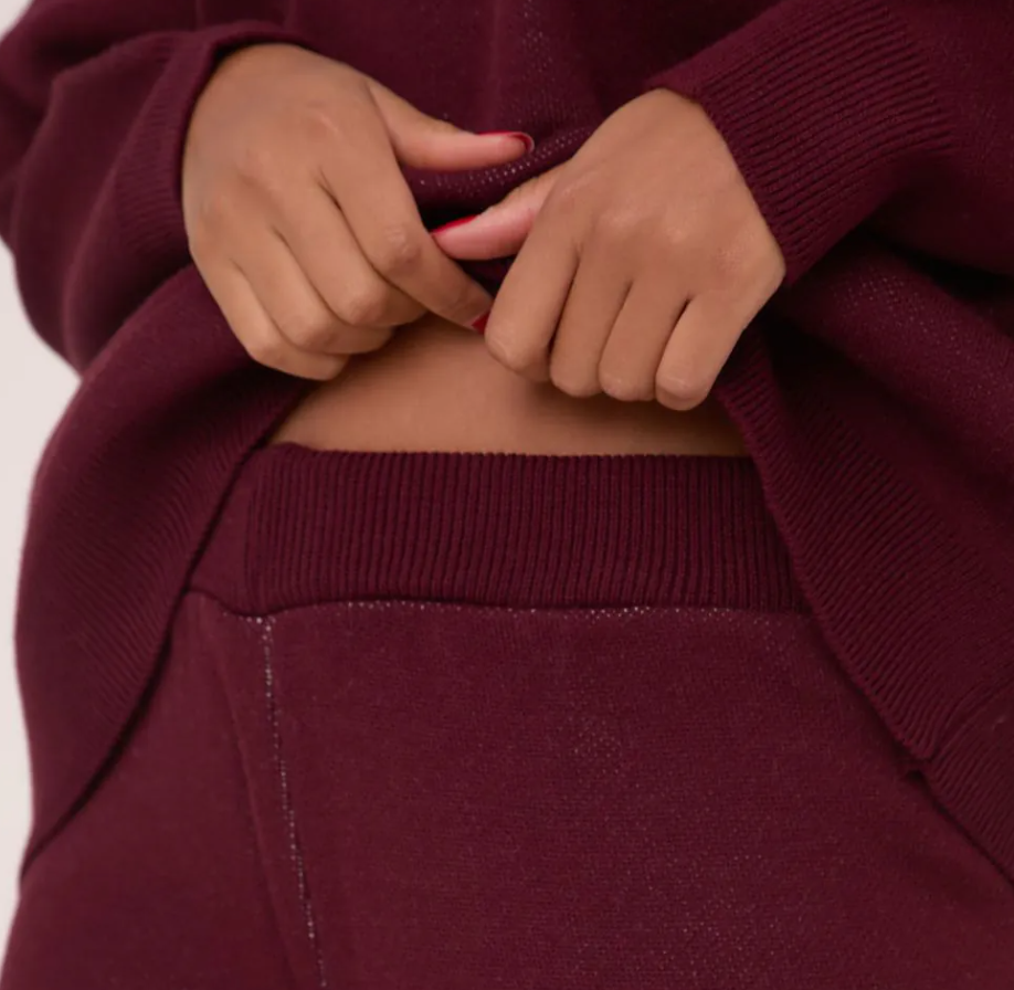 High Waist Wide Leg Joggers In Burgundy Knit