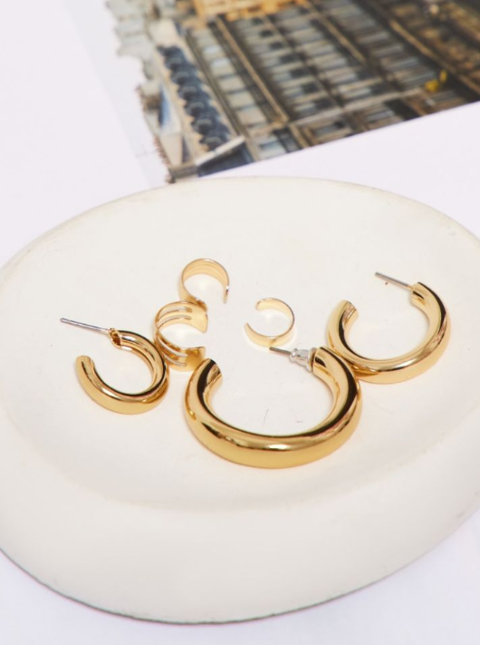 Gold Ribbed Cuff & Hoop Multipack