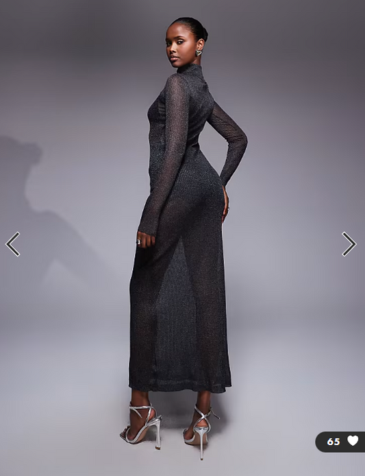 AFRM shimmer ribbed maxi dress with panty in black