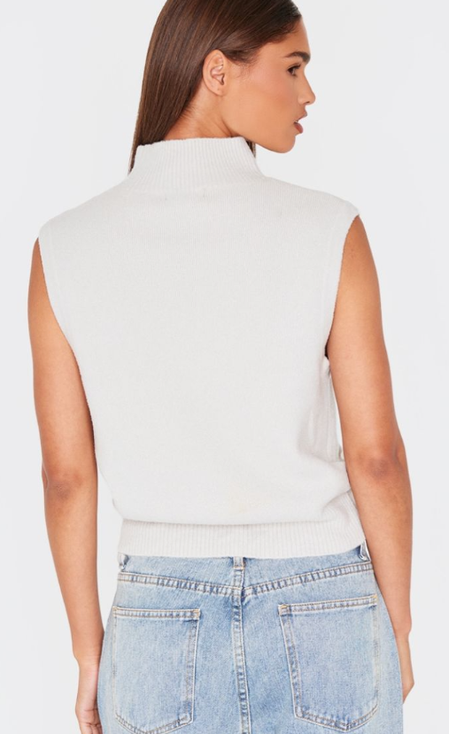 Oatmeal Soft Knit High Neck Jumper Vest