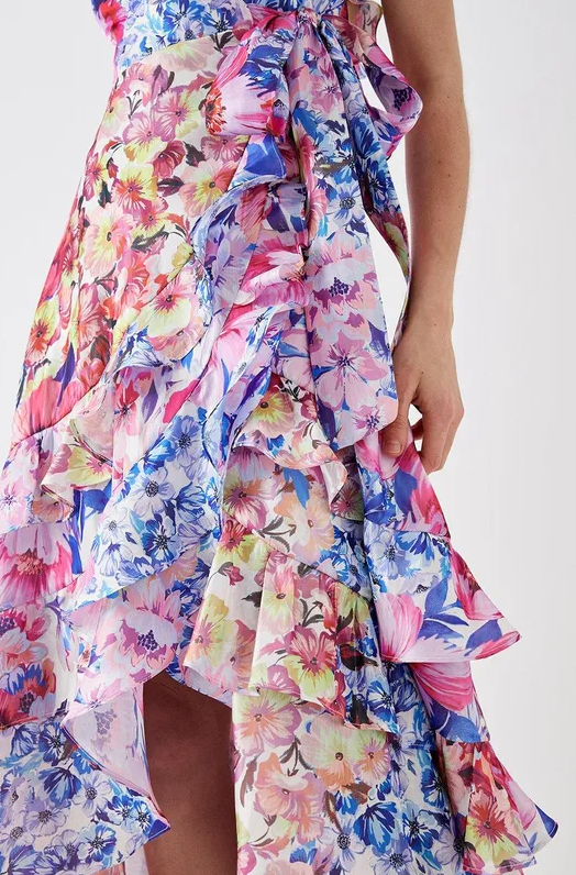 Frill Dip Hem Organza Midi Dress