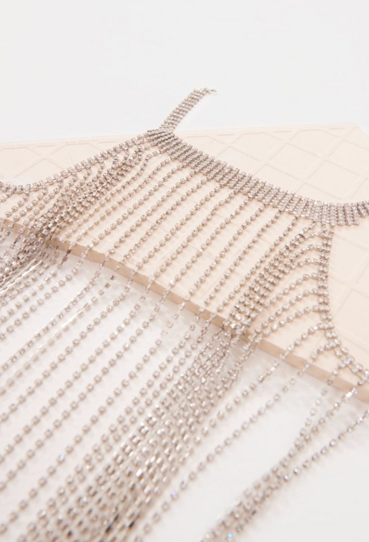 Silver Statement Diamante Tassel Body Chain